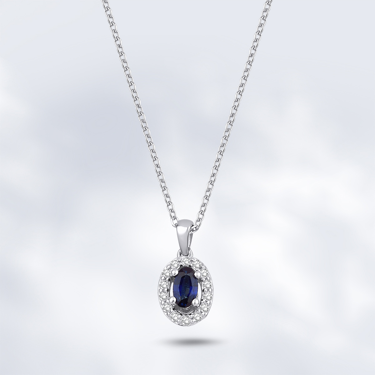 0.42 Karat Pırlanta Oval Safir Kolye