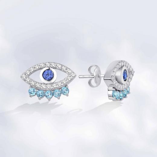 1.34 Karat Pırlanta Gaze Blue Topaz Göz Küpe