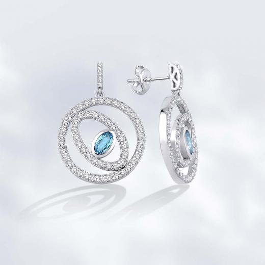 1.89 Karat Pırlanta Elonys Blue Topaz Küpe