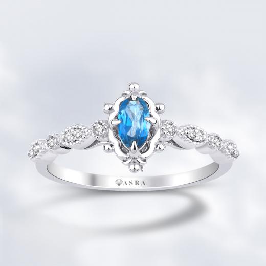 0.41 Karat Vintage Pırlanta London Blue Topaz Yüzük