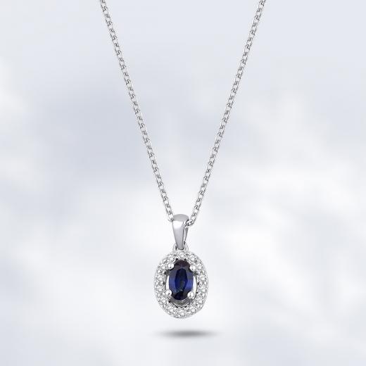 0.42 Karat Pırlanta Oval Safir Kolye