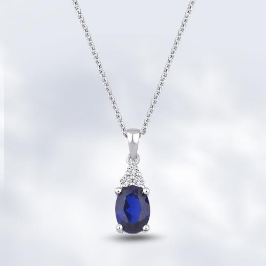 0.96 Karat Pırlanta Oval Safir Kolye