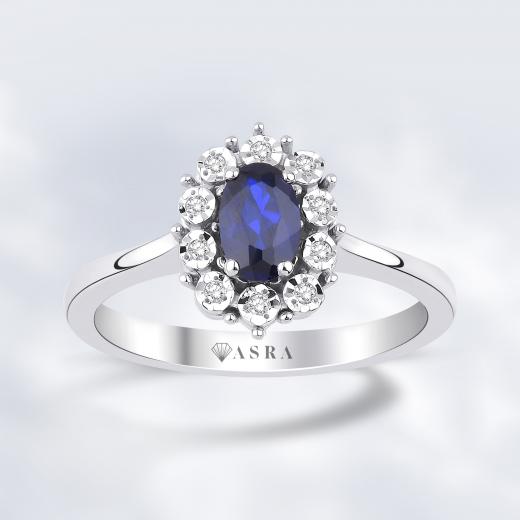 0.65 Karat Pırlanta Oval Safir Yüzük